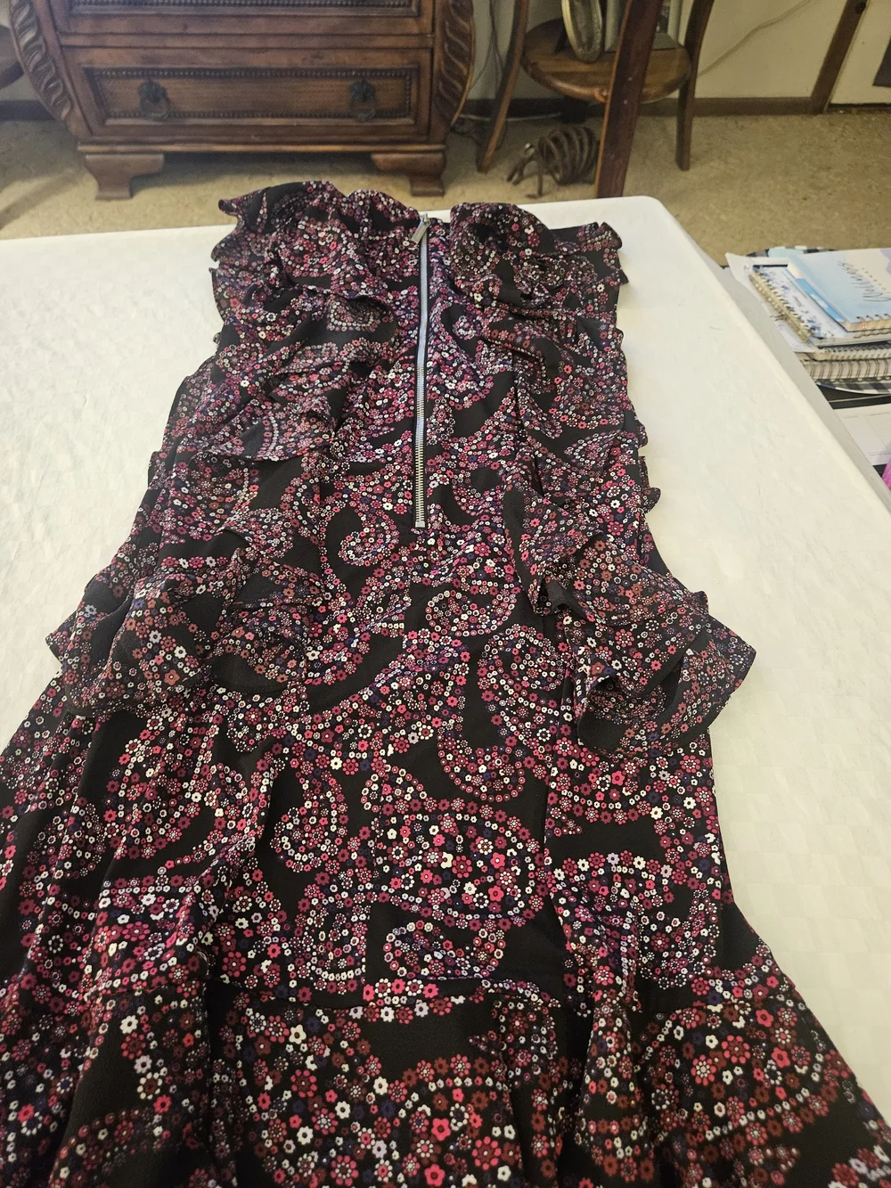 Michael Kors Black Paisley Floral Ruffle Dress